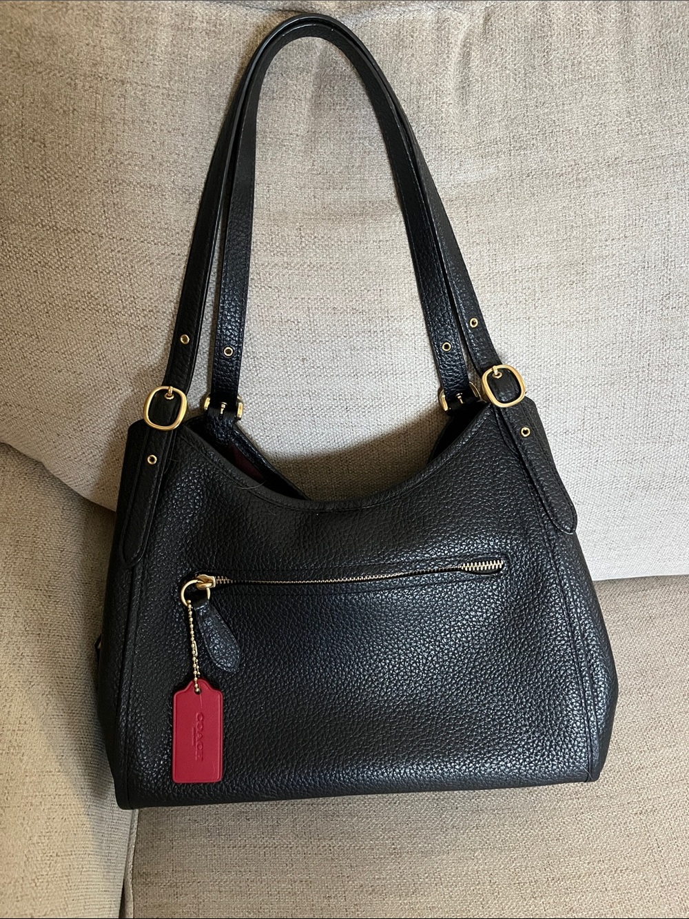 Coach Black Pebbled Leather Shoulder Bag with Red Tag